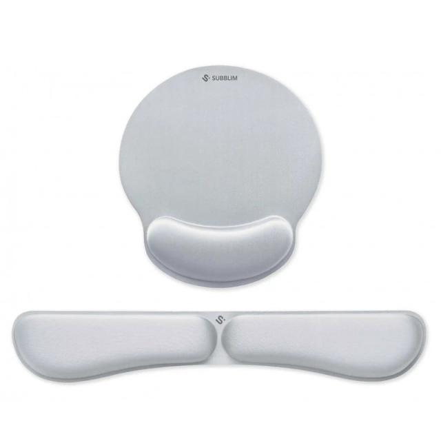 SUBBLIM - Pack Ergo Memoryflex – Conjunto de alfombrilla para ratón y reposamuñecas para teclado Plata