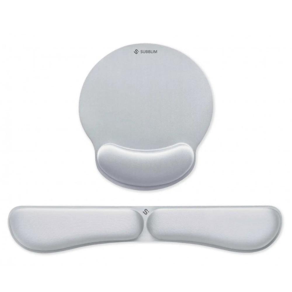 SUBBLIM - Pack Ergo Memoryflex – Conjunto de alfombrilla para ratón y reposamuñecas para teclado Plata