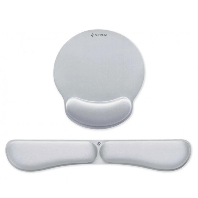 SUBBLIM - Pack Ergo Memoryflex – Conjunto de alfombrilla para ratón y reposamuñecas para teclado Plata