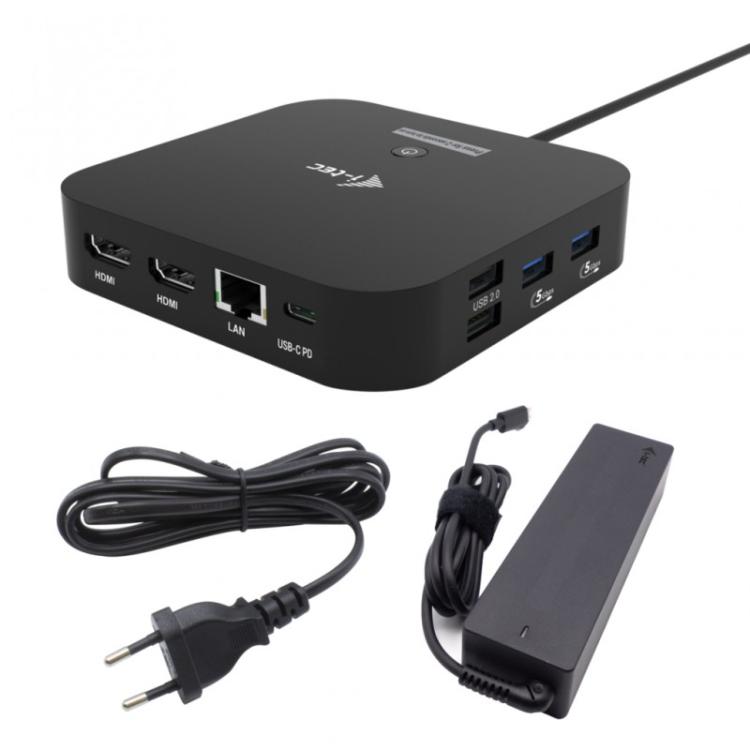 i-tec - USB-C Dual HDMI Docking Station with Power Delivery 100 W + Universal Charger 100W