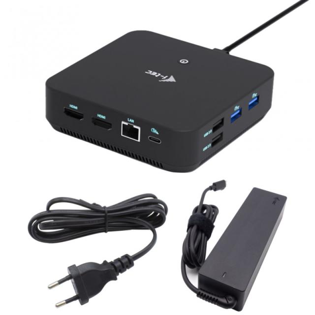 i-tec - USB-C DP Dual HDMI Docking Station with Power Delivery 100 W + Universal Charger 100W