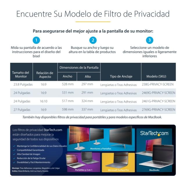 StarTech.com - Filtro de Privacidad Dorado de 23.8in para Monitor de 16:9 - Filtro Reversible - Filtro de Pantalla Brillante Rem