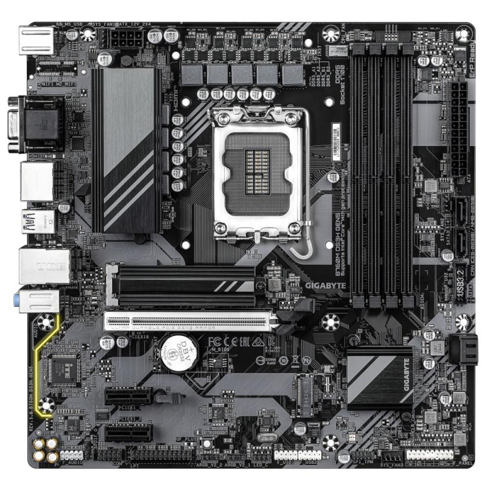 GIGABYTE - B760M DS3H GEN5 Placa Base – Compatible con CPUs Intel Core 14ª generación, VRM digital de 6+2+1 fases, hasta 5600 MH