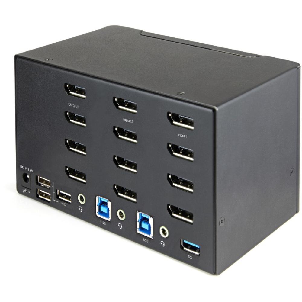 StarTech.com - Switch Conmutador KVM de 2 Puertos DisplayPort 1.2 para 4 Monitores - DP HDR UHD 4K de 60Hz - Hub Ladrón de 2 Pue