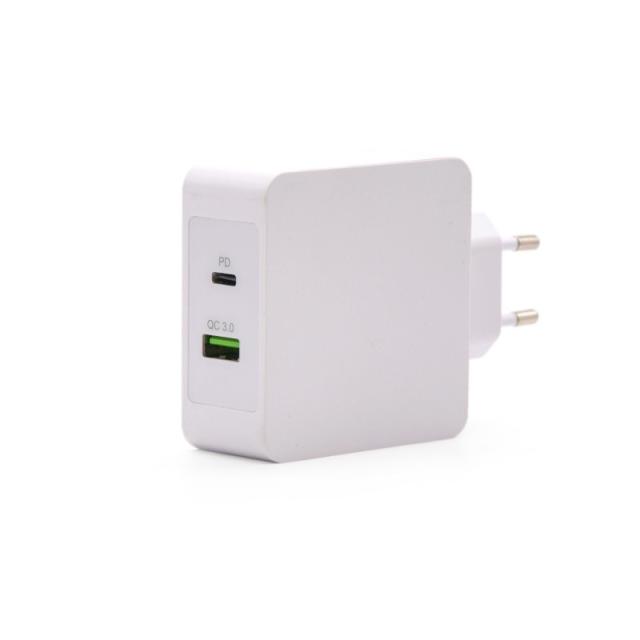 TooQ - Cargador de Pared doble puerto USB-C PD + USB A QC3.0, 48W