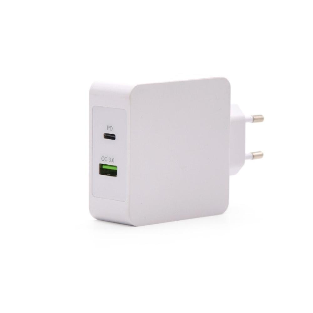 TooQ - Cargador de Pared doble puerto USB-C PD + USB A QC3.0, 48W