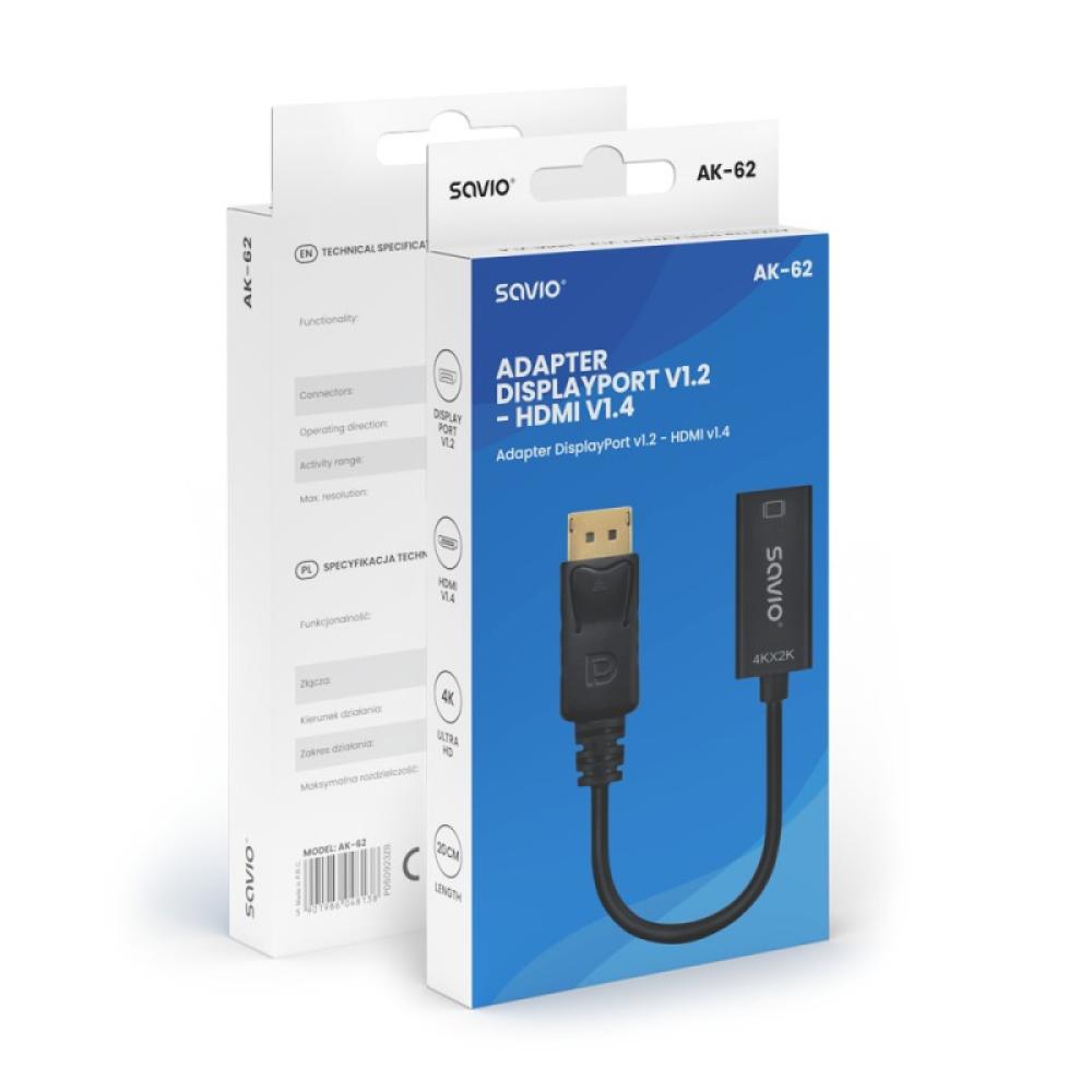 Savio - AK-62 adaptador de cable de vídeo 0,2 m DisplayPort HDMI Negro