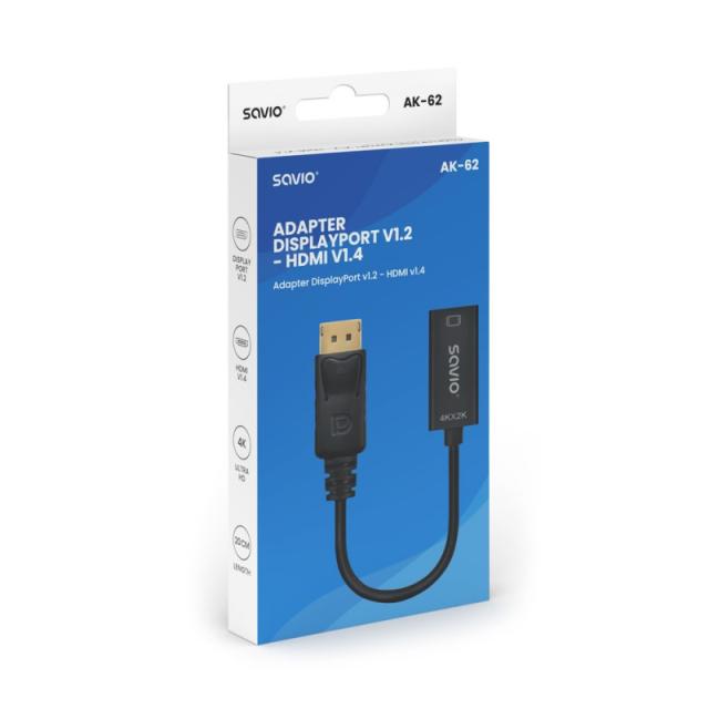 Savio - AK-62 adaptador de cable de vídeo 0,2 m DisplayPort HDMI Negro