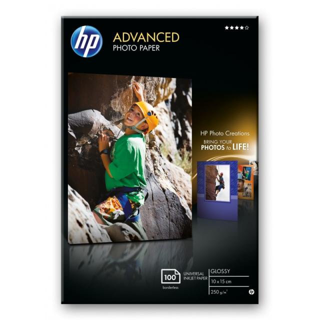 HP - Papel fotográfico Advanced, brillante, 250 g/m2, 10 x 15 cm (101 x 152 mm), 100 hojas