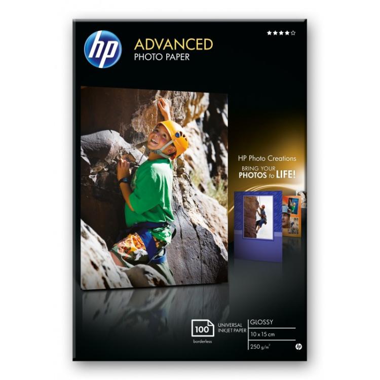 HP - Papel fotográfico Advanced, brillante, 250 g/m2, 10 x 15 cm (101 x 152 mm), 100 hojas
