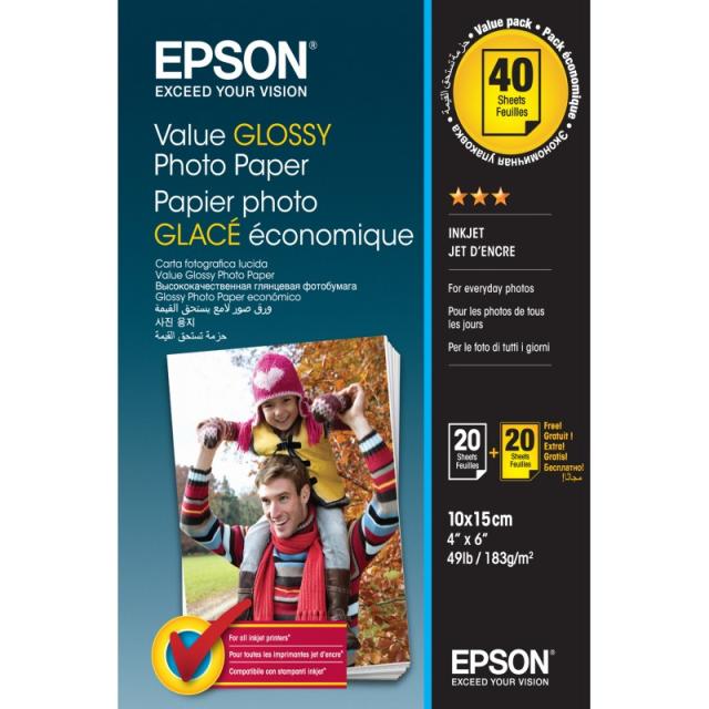 Epson - Value Glossy Photo Paper - 10x15cm - 2x 20 Hojas (BOGOF)