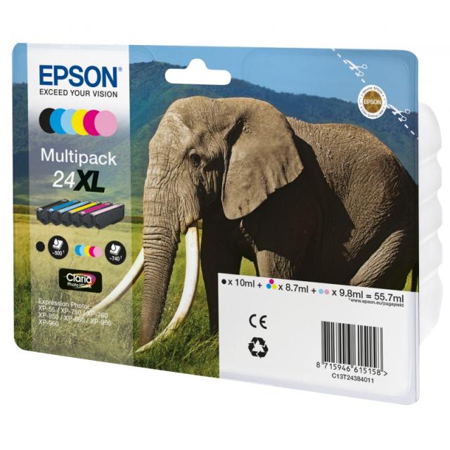 Epson - Elephant Multipack 6-colours 24XL Claria Photo HD Ink