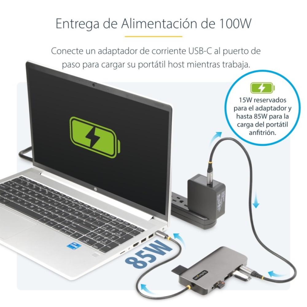 StarTech.com - Adaptador Multipuerto USB-C de 3 Monitores HDMI/DP - 4K 60Hz Doble + 4K 30Hz HDMI y DP - Hub 4x USB-A - PD de 100