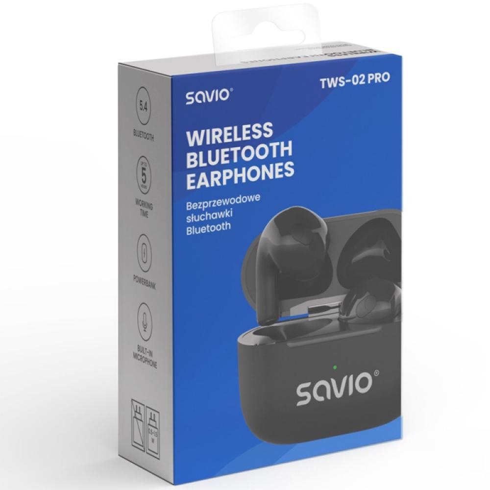 Savio - TWS-02 PRO auricular y casco Auriculares Inalámbrico Dentro de oído Música/uso diario USB Tipo C Bluetooth Negro