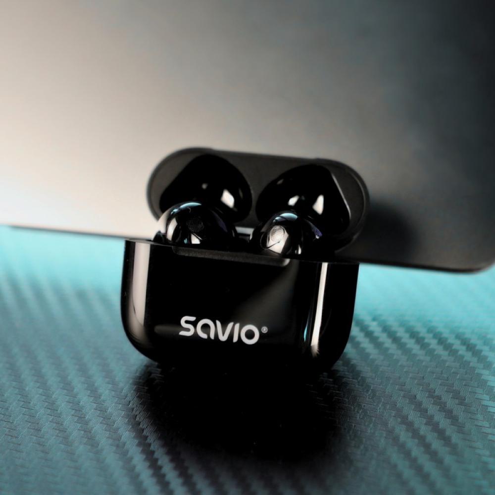 Savio - TWS-02 PRO auricular y casco Auriculares Inalámbrico Dentro de oído Música/uso diario USB Tipo C Bluetooth Negro