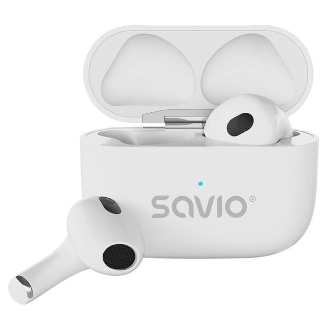 Savio - TWS-01 PRO auricular y casco Auriculares Inalámbrico Dentro de oído Música/uso diario Bluetooth Blanco