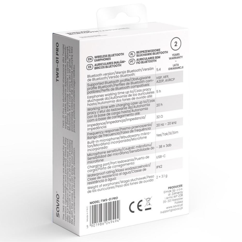 Savio - TWS-01 PRO auricular y casco Auriculares Inalámbrico Dentro de oído Música/uso diario Bluetooth Blanco
