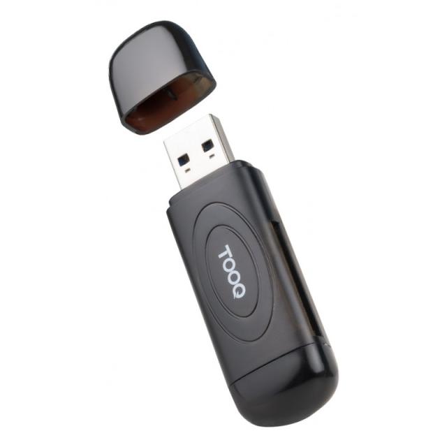 TooQ - Lector de Tarjetas USB 3.0, 2 en 1, SD/TF, Negro