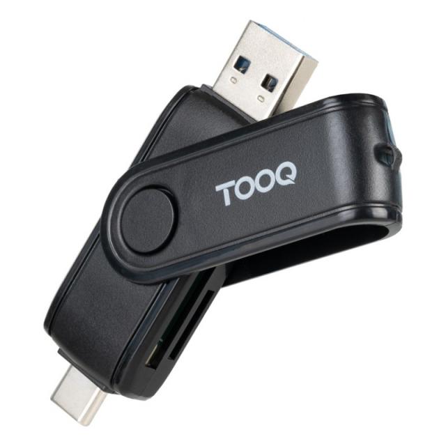 TooQ - Lector de Tarjetas USB (USB-C 2.0 + USB A 3.0), SD/TF, Color Negro