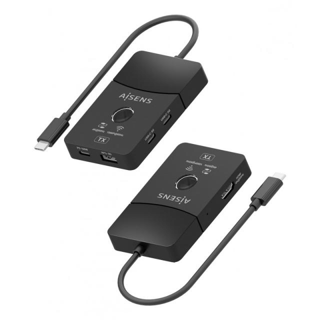 AISENS - Docking USB-C a HDMI 1080P@60Hz (Inalámbrico) 30M, 1xHDMI 4K60HZ (Cable) 2xUSB-C 1xUSB-A 1xUSB-C PD 100W, Negro