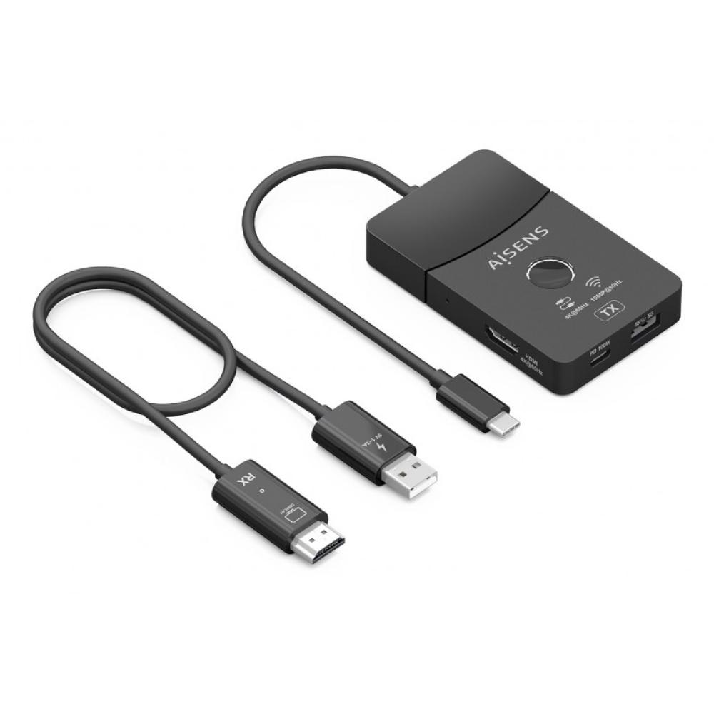 AISENS - Docking USB-C a HDMI 1080P@60Hz (Inalámbrico) 30M, 1xHDMI 4K60HZ (Cable) 2xUSB-C 1xUSB-A 1xUSB-C PD 100W, Negro