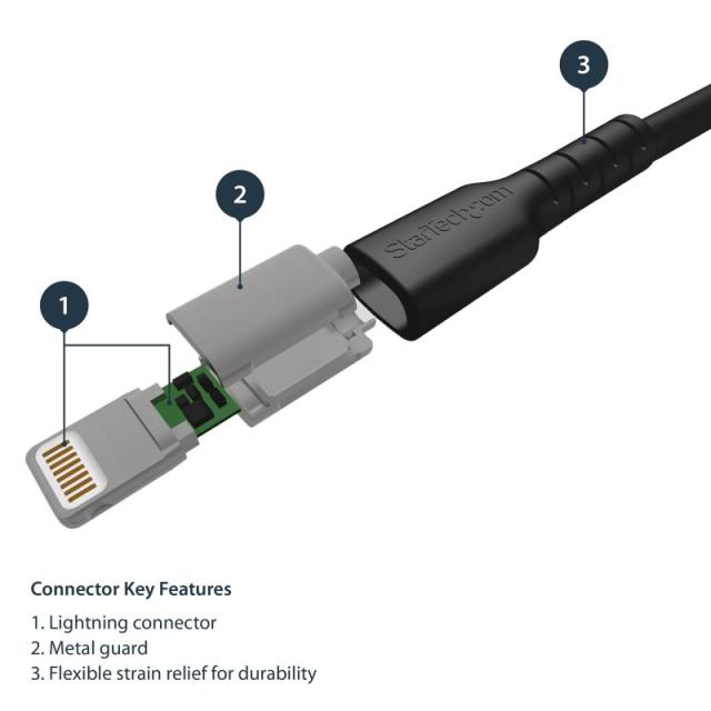 StarTech.com - Cable Resistente USB-A a Lightning de 1 m Negro - Cable de Alimentación y Sincronización USB Tipo A a Lightning c
