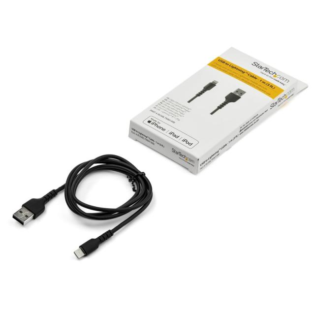 StarTech.com - Cable Resistente USB-A a Lightning de 1 m Negro - Cable de Alimentación y Sincronización USB Tipo A a Lightning c