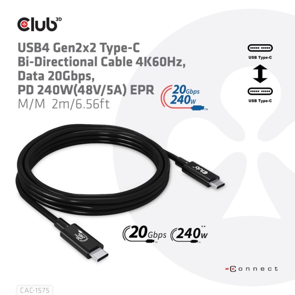 CLUB3D - CAC-1575 cable USB USB4 Gen 2x2 2 m USB C Negro