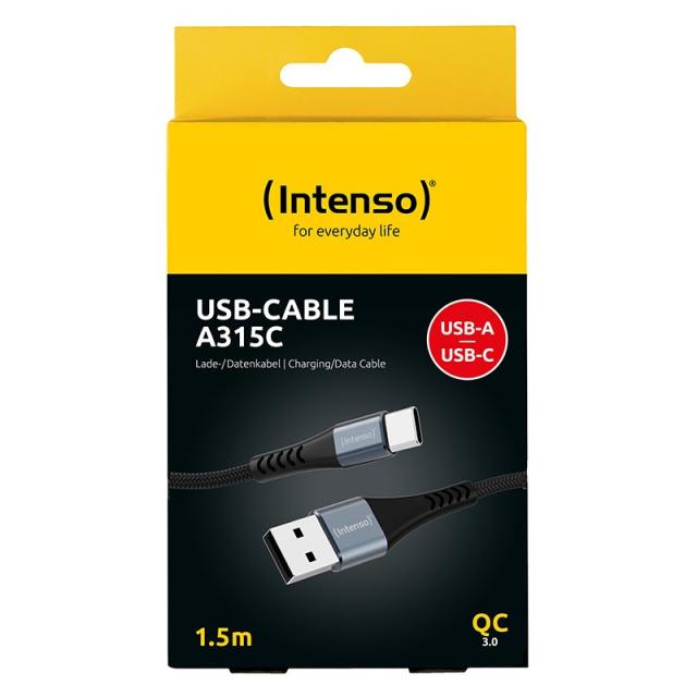 Intenso - Cable de carga/datos USB-C A315C, 1,5 m, carga rápida hasta 60 vatios, negro