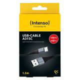 Intenso - Cable de carga/datos USB-C A315C, 1,5 m, carga rápida hasta 60 vatios, negro