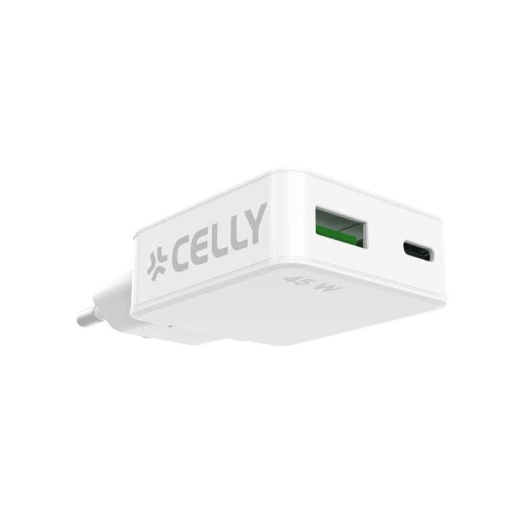 Celly - SLIMTC1C1A45WWH cargador de dispositivo móvil Portátil, Smartphone, Tableta Blanco Corriente alterna Carga rápida Interi