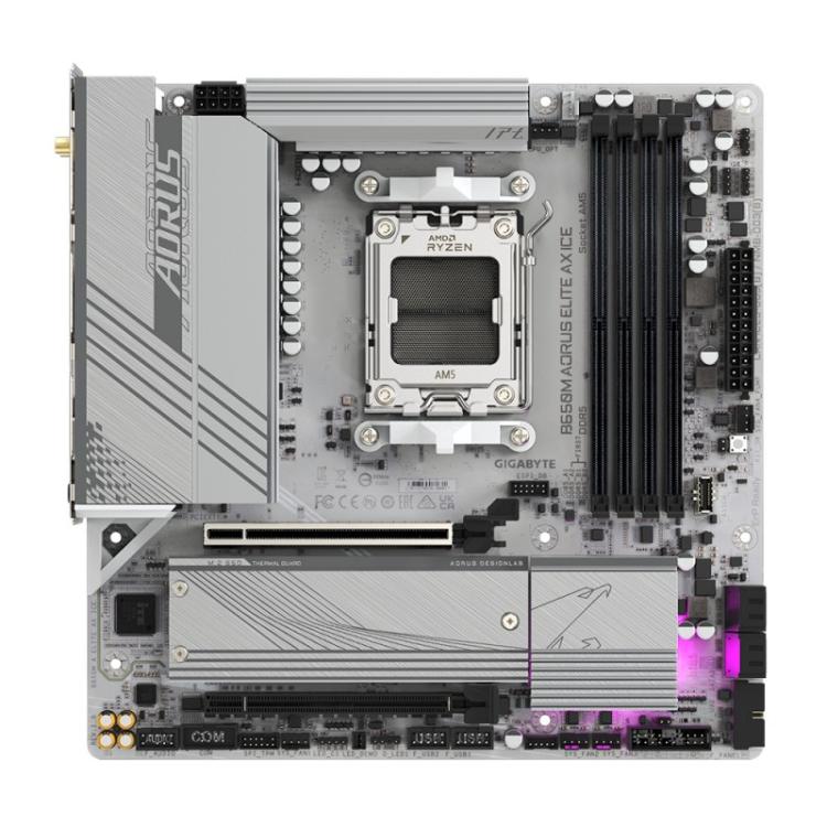 GIGABYTE - B650M AORUS ELITE AX ICE Placa base - AMD Ryzen serie 9000, VRM de 12+2+2 fases, hasta 8000 MHz DDR5 (OC), 1xPCIe 5.0