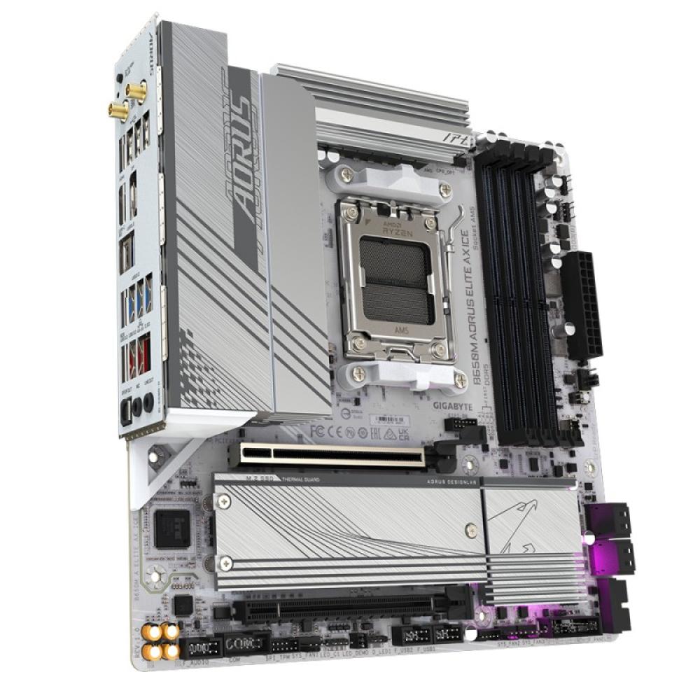 GIGABYTE - B650M AORUS ELITE AX ICE Placa base - AMD Ryzen serie 9000, VRM de 12+2+2 fases, hasta 8000 MHz DDR5 (OC), 1xPCIe 5.0