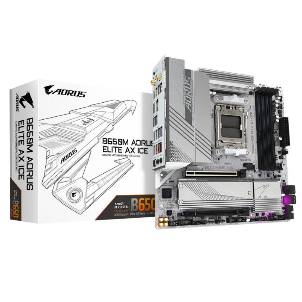 GIGABYTE - B650M AORUS ELITE AX ICE Placa base - AMD Ryzen serie 9000, VRM de 12+2+2 fases, hasta 8000 MHz DDR5 (OC), 1xPCIe 5.0