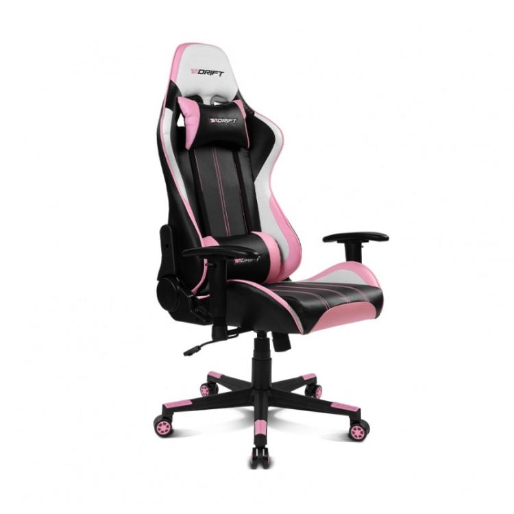 DRIFT - DR175PINK silla para videojuegos Silla para videojuegos universal Asiento acolchado Rosa, Negro, Blanco