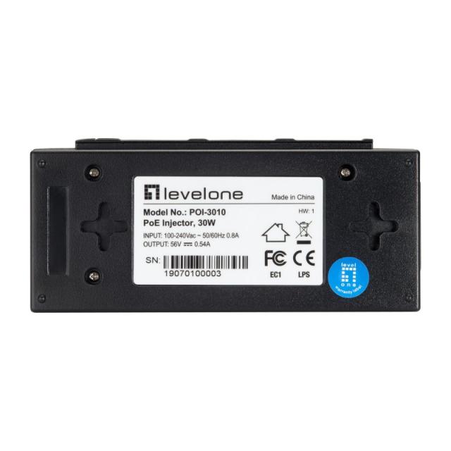 LevelOne - POI-3010 adaptador e inyector de PoE Ethernet rápido, Gigabit Ethernet 52 V