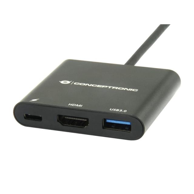 Conceptronic - DONN01B base para portátil y replicador de puertos USB 3.2 Gen 1 (3.1 Gen 1) Type-C Negro