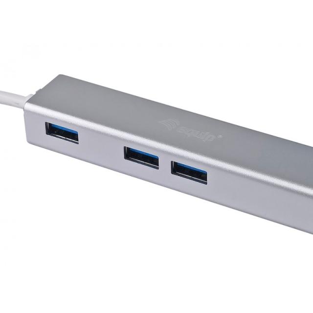 Equip - Hub USB-C a USB 3.0 de 3 puertos con adaptador Gigabit