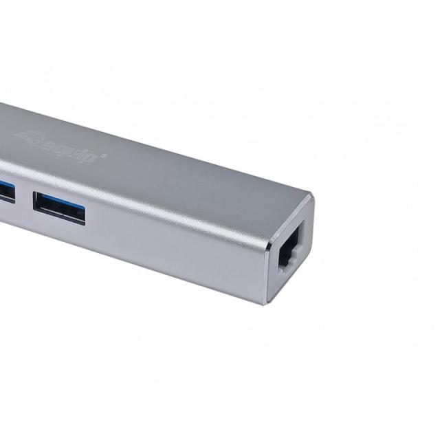 Equip - Hub USB-C a USB 3.0 de 3 puertos con adaptador Gigabit