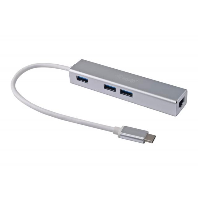 Equip - Hub USB-C a USB 3.0 de 3 puertos con adaptador Gigabit