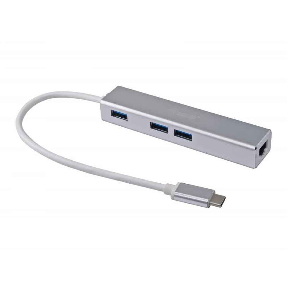 Equip - Hub USB-C a USB 3.0 de 3 puertos con adaptador Gigabit