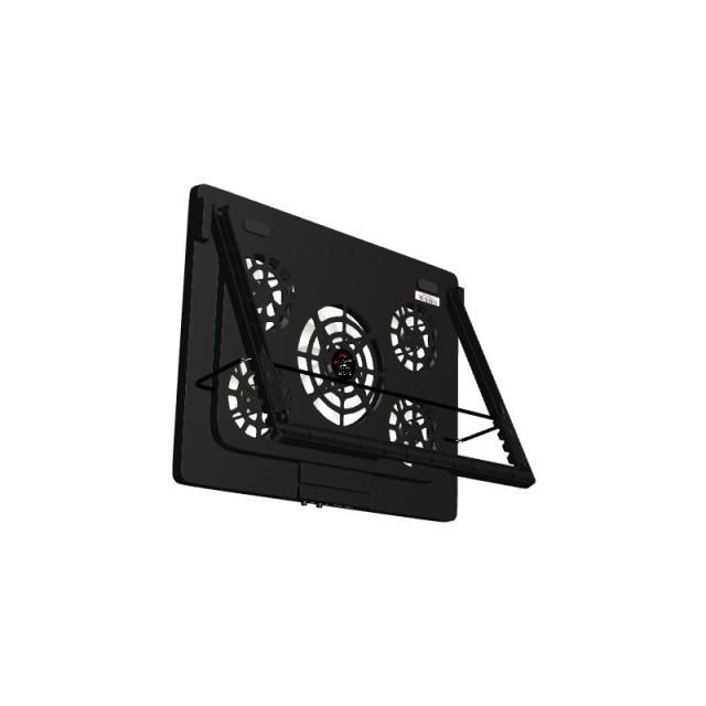 Mars Gaming - MNBC2, Base Refrigeradora y Stand para Portátiles Hasta 17.3”, Iluminación LED Roja, 5x Ventiladores UA5, Regulabl