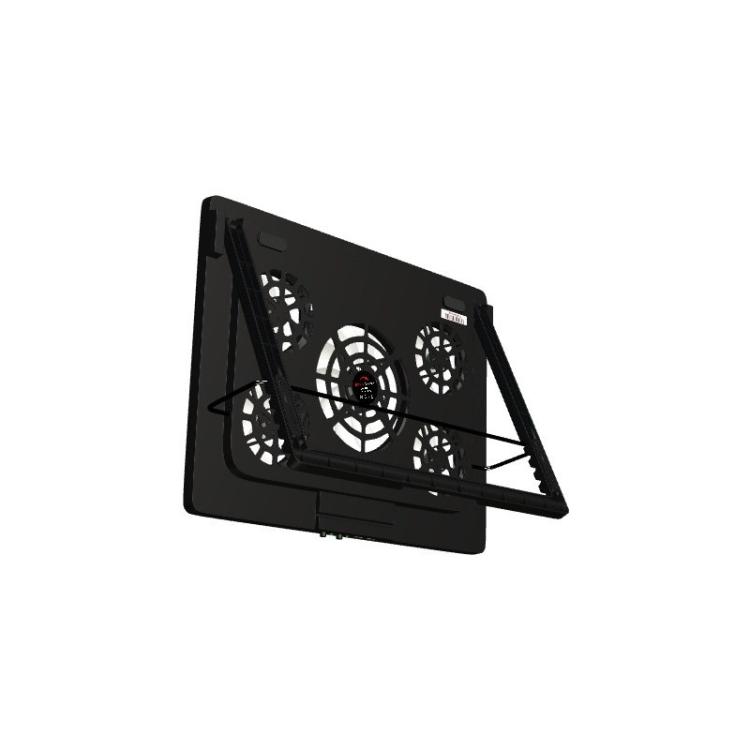 Mars Gaming - MNBC2, Base Refrigeradora y Stand para Portátiles Hasta 17.3”, Iluminación LED Roja, 5x Ventiladores UA5, Regulabl