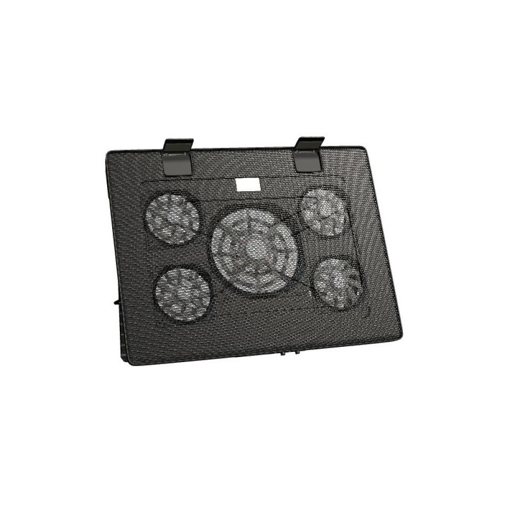 Mars Gaming - MNBC2, Base Refrigeradora y Stand para Portátiles Hasta 17.3”, Iluminación LED Roja, 5x Ventiladores UA5, Regulabl