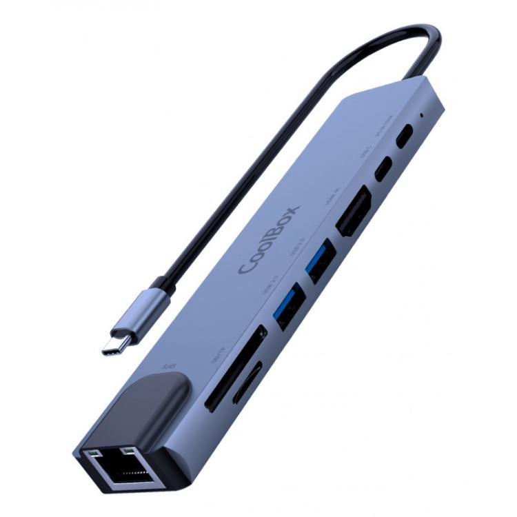 CoolBox - MINIDOCK C81 ALUMINIO USB-C A HDMI 4K/2xUSB-A/PD 100W/USB-C/SD/MICROSD/RJ45