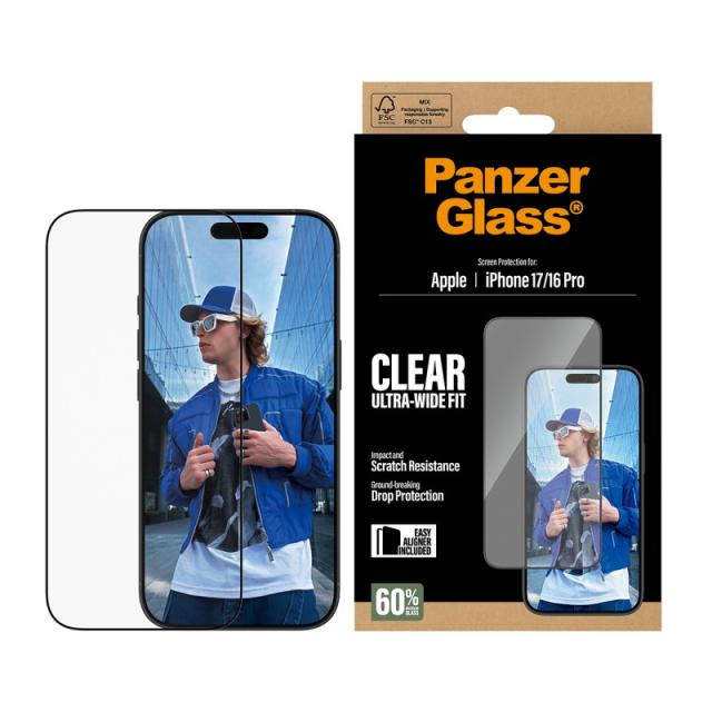 PanzerGlass - Screen Protector iPhone 17 / iPhone 16 Pro / Ultra-Wide Fit w. EasyAligner Protector de pantalla Apple 1 pieza(s)