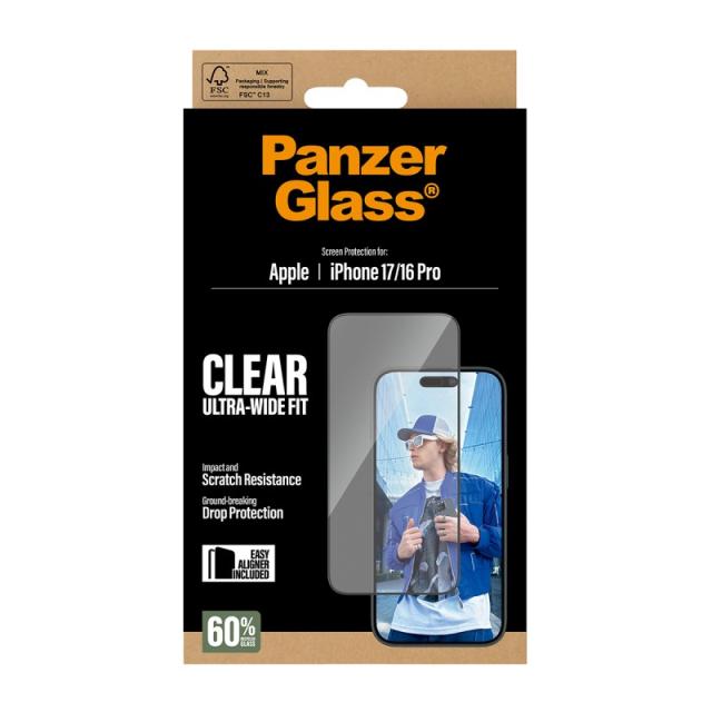 PanzerGlass - Screen Protector iPhone 17 / iPhone 16 Pro / Ultra-Wide Fit w. EasyAligner Protector de pantalla Apple 1 pieza(s)