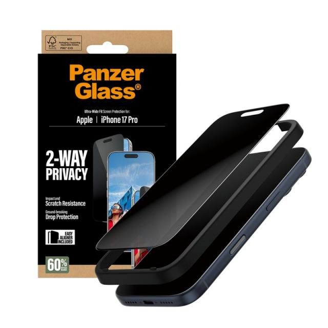 PanzerGlass - 2-Way Privacy Screen Protector iPhone 17 Pro / Ultra-Wide Fit w. EasyAligner Protector de pantalla Apple 1 pieza(s