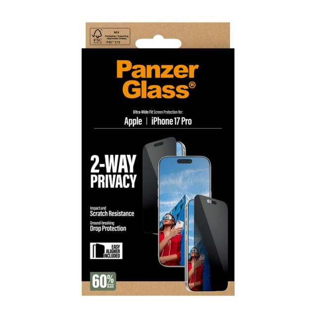 PanzerGlass - 2-Way Privacy Screen Protector iPhone 17 Pro / Ultra-Wide Fit w. EasyAligner Protector de pantalla Apple 1 pieza(s