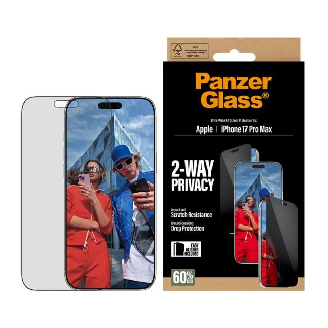 PanzerGlass - 2-Way Privacy Screen Protector iPhone 17 Pro Max / Ultra-Wide Fit w. EasyAligner Protector de pantalla Apple 1 pie
